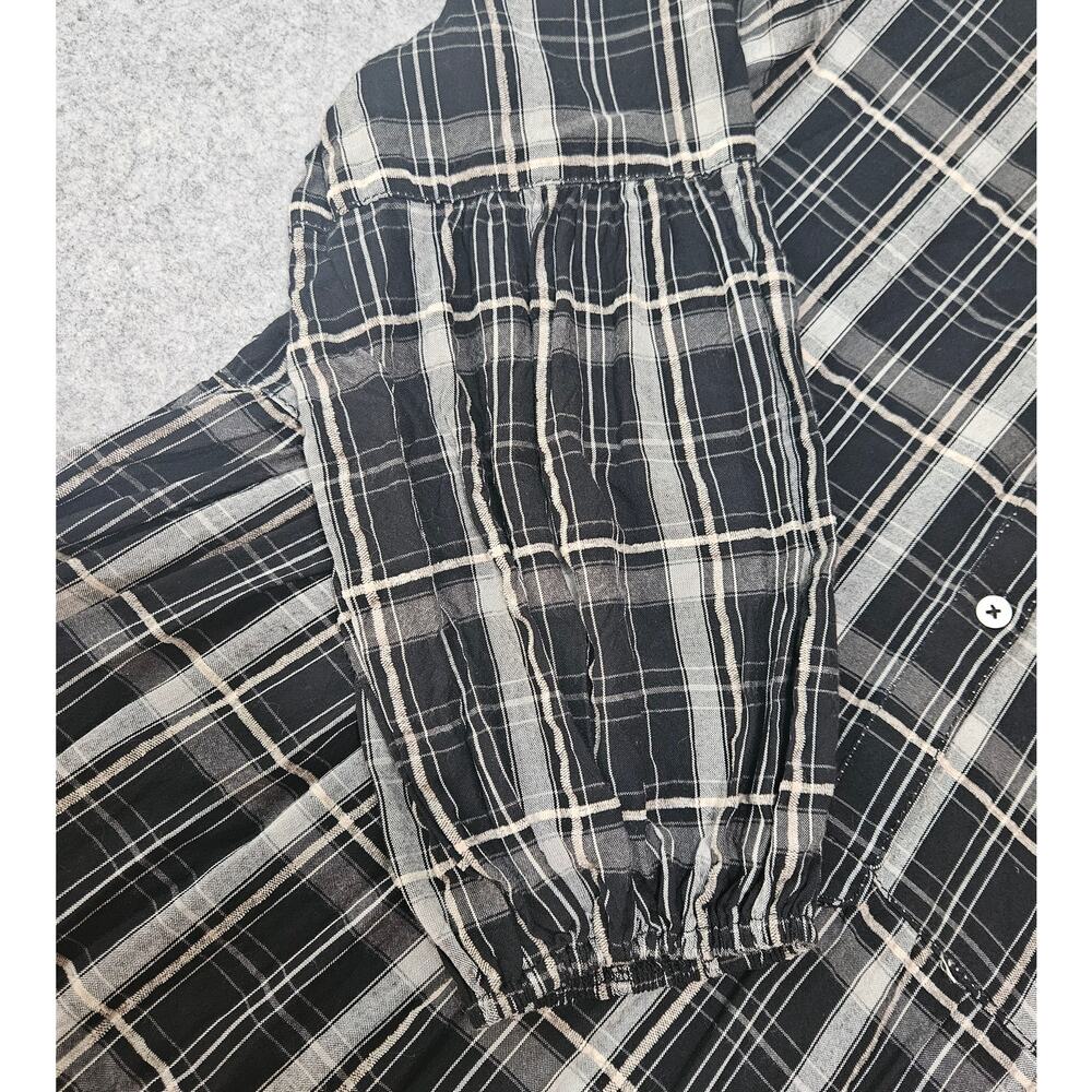 Max Studio Plaid Tiered Dress XL Pockets Button High Neck Balloon Sleeve - Picture 3 of 6